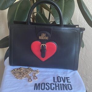 Love Moschino Black Satchel with Red Heart Accent
